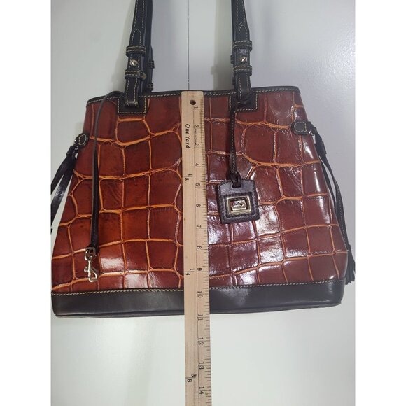 Dooney & Bourke Croco Embossed Leather Double Strap Tassel Bag Cognac - Picture 12 of 15